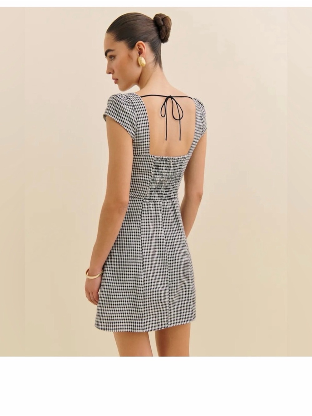Reformation Black & White Gingham Square-Neck Mini Dress - Picture 4 of 4